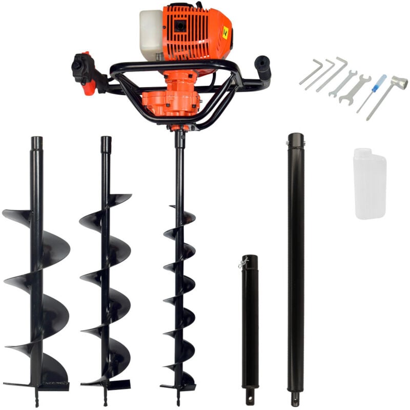 Oxeo - Tarière thermique - 52cm3 - 2CV - 3 mèches-2 extensions 30-60cm + accessoires fournis - tarière thermique à essence