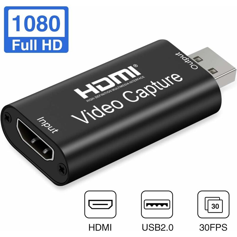 

Tarjeta de captura de video HDMI - Transmitir, grabar y compartir Captura de 1080P 30fps - Tarjeta de captura de video USB 2.0, compatible con