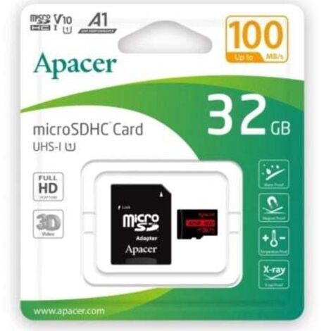 Tarjeta de Memoria Apacer 32GB microSD HC UHS 1 con Adaptador/ Clase 10/ 100MBs