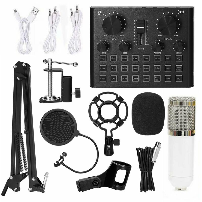 

Tarjeta de sonido en vivo multifuncional y kit de microfono de suspension BM800 Grabacion de transmision Juego de microfono de condensador Mezclador