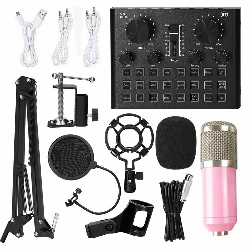 

Tarjeta de sonido en vivo multifuncional y kit de microfono de suspension BM800 Grabacion de transmision Juego de microfono de condensador Mezclador