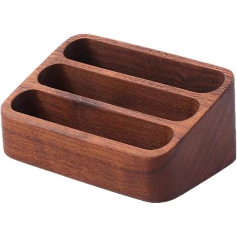 Tarjetero de visita, expositor de tarjetas de madera de 3 niveles fabricado en madera de nogal natural, organizador minimalista para la oficina en casa.