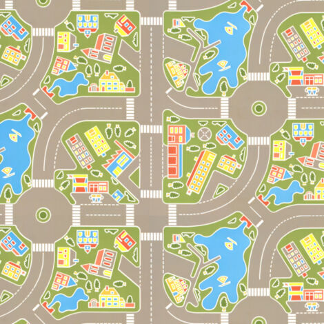Tarkett – Tapis vinyle enfants 150 x 200 cm – Motifs rues de la ville verte – Épaisseur 3 mm – Résistance au glissement R10