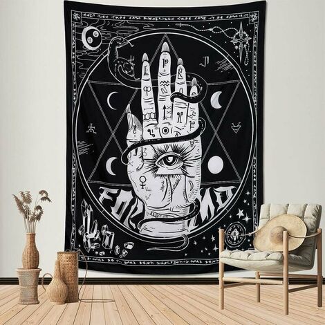 Tarot Carte Tapisserie Europe Médiévale Divination Tenture Murale Tapisserie Psychédélique Géométrique Tapisserie Murale Hippie Décor de Chambre pour Chambre Salon Fête (Main, 130x150cm) Ternel