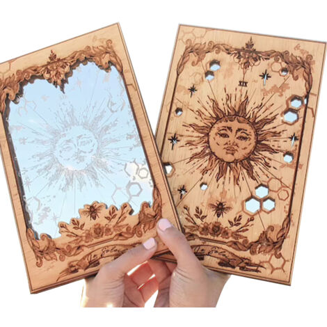 Tarot-Spiegel aus Holz, 19. Jahrhundert, Sonne, Esoterische Wohndekoration