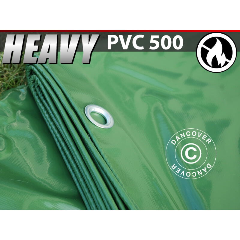 Tarpaulin 10x12 m, pvc 500 g/m², Green, Flame retardant