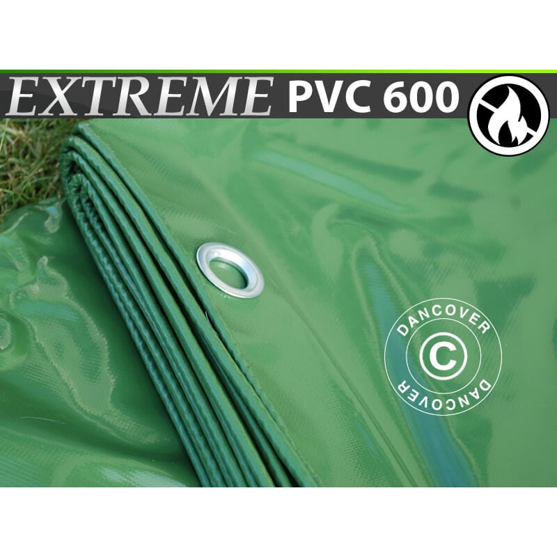 Tarpaulin 10x12 m, pvc 600 g/m², Green, Flame retardant