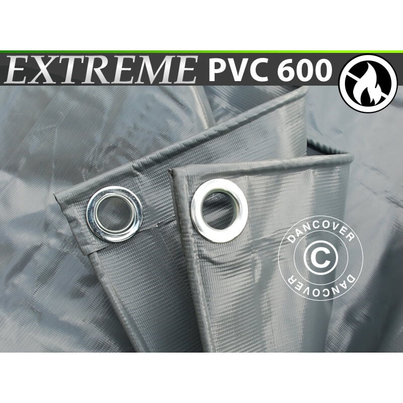 Tarpaulin 10x12 m, pvc 600 g/m², Grey, Flame retardant