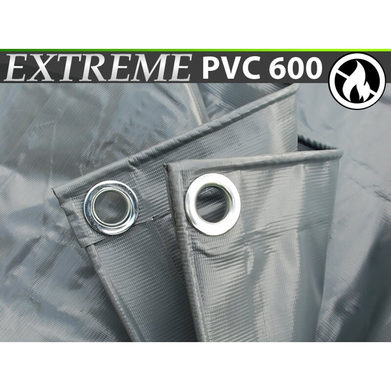 Tarpaulin 6x10 m, pvc 600 g/m², Grey, Flame retardant