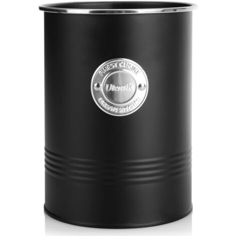 Tarro de almacenamiento de cocina plateado negro de 1,7 L, adecuado para palas de madera, cucharas de madera y otros utensilios de cocina, negro