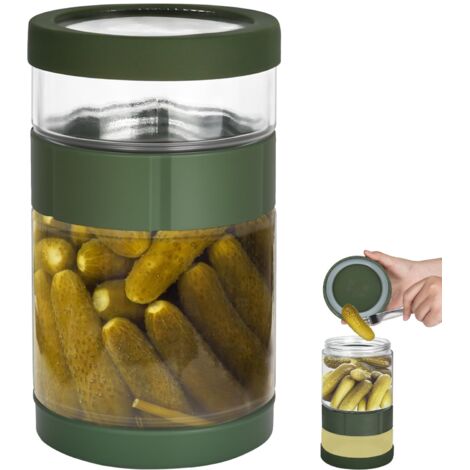 Tarro de cristal invertido para pepinos con colador y tapa, recipiente para encurtidos, chucrut, 1,5 L, para uso doméstico y en la cocina.