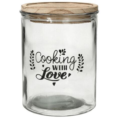 Tarro mediano con tapa 1380 cc Cooking With Love en cristal transparente