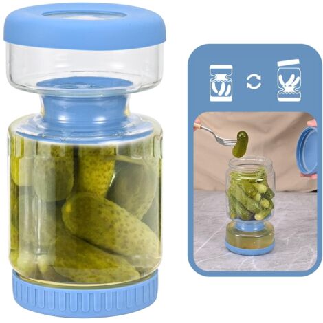 Tarro para encurtidos y aceitunas, 800 ml, tarro reversible y hermético con forma de reloj de arena y colador, tarro reversible para encurtidos, apto para marinar pepinos, pepinillos y aceitunas.