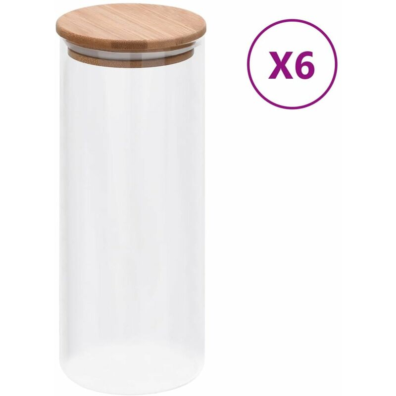 

Happyshopping - Tarros de almacenaje con tapa de bambu 6 unidades 1000 ml