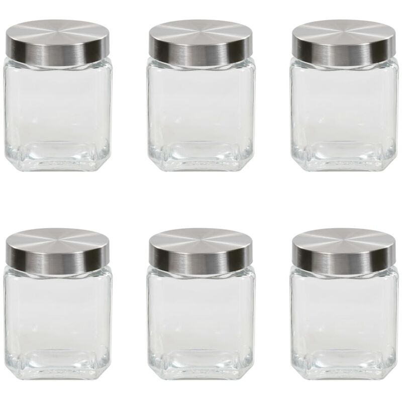 

vidaXL Tarros de almacenaje con tapa plateada 6 uds 1200 ml - Transparente