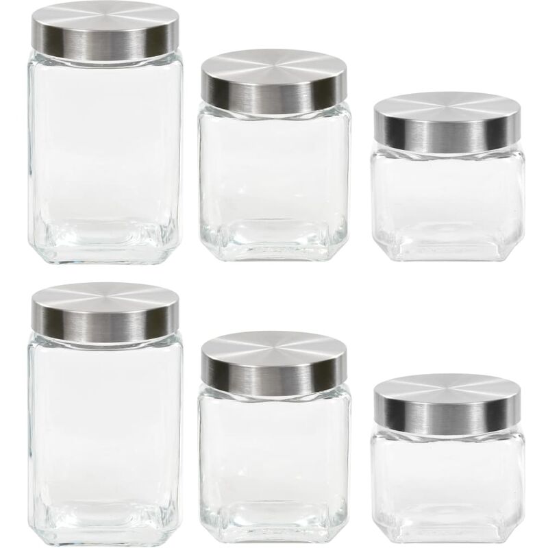 

Tarros de almacenaje con tapa plateada 6 uds 800/1200/1700 ml