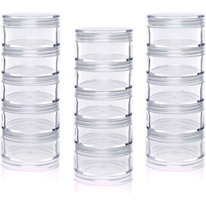 Tarros de almacenamiento apilables con tapas de rosca (3 juegos) - Almacenamiento de manualidades infantiles, Plástico