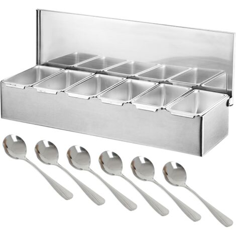 Tarros de especias de acero inoxidable (con tapa), cajas para especias (para sazonar), bandejas extraíbles para ingredientes, recipientes reutilizables para ensaladas y pizzas.