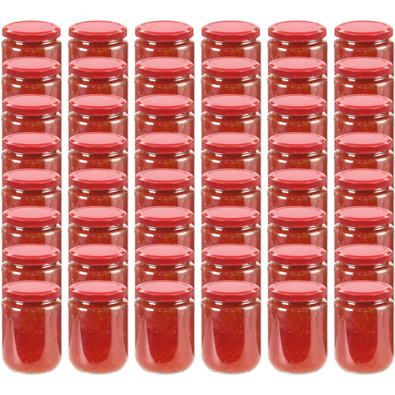 

Tarros de mermelada de vidrio con tapa roja 48 unidades 230 ml - Rojo