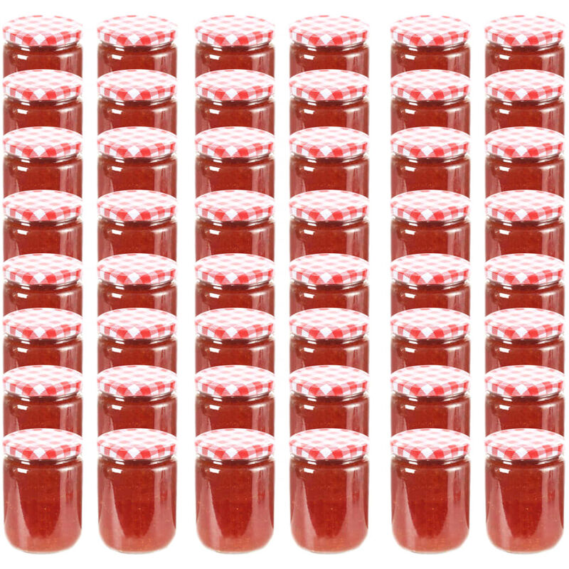 

Happyshopping - Tarros de mermelada de vidrio tapa blanca y roja 48 uds 230 ml