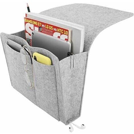 Tasca in feltro da comodino, borsa portaoggetti da appendere al divano, organizer da comodino, tasca da comodino (Grande, Grigio chiaro)
