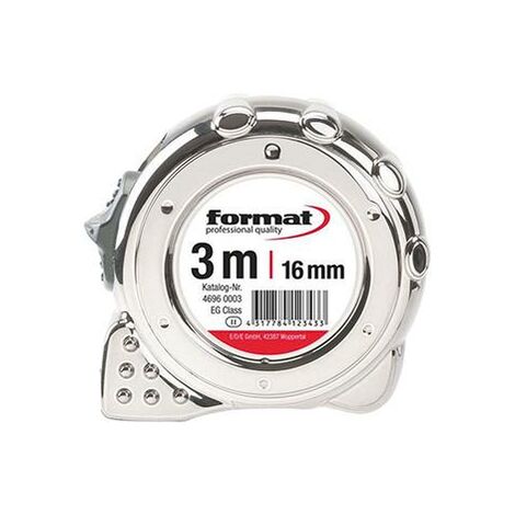Taschenbandmaß verchromt 3mx16mm weiß FORMAT