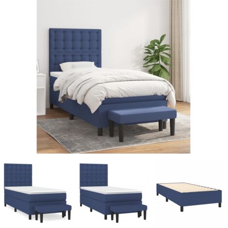 Taschenfederkern - vidaXL Boxspringbett mit Matratze Blau 90x190 cm Stoff - Stoffbett