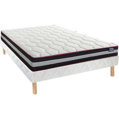 Taschenfederkernmatratzen-Bettgestell-Set - 5 Zonen - Härtegrad 3 - 90 x 190 cm - Stärke 27 cm - ALCMENE von DREAMEA - Weiß