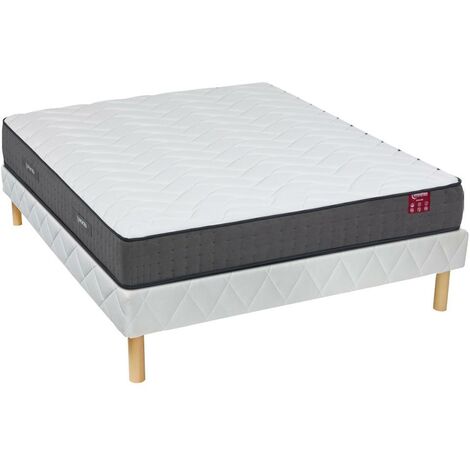 Taschenfederkernmatratzen-Bettgestell-Set - Memory Schaum - 5 Zonen - Härtegrad 2 - 140 x 190 cm - Stärke 23 cm - BABYLONE von DREAMEA