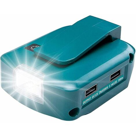 Taschenlampe, Lithium-Ionen-Akku-Stromquelle, USB-Telefon-Ladeadapter mit zwei USB-Anschlüssen, 12-V-DC-Anschluss (Blau)