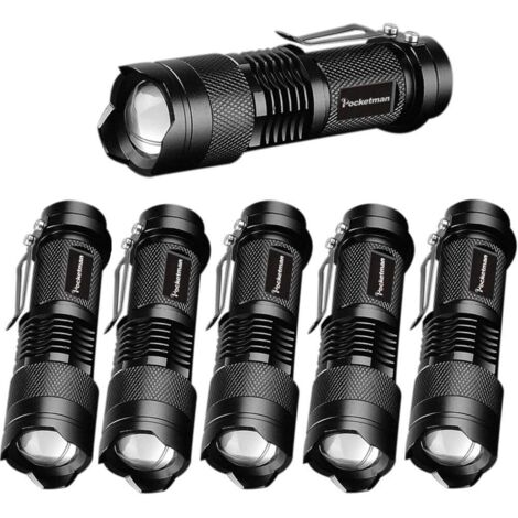 Taschenlampe mit 3 Modi, einstellbarem Fokus-Zoom und taktischem LED-Licht (schwarz, 6er-Pack)