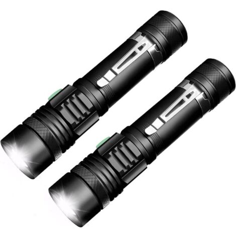 Taschenlampe, wiederaufladbare, leistungsstarke 600-Lumen-LED-Taschenlampe, wasserdicht, zoombar, 4 Helligkeitsstufen, ideal für Camping und Wandern, inklusive 2 x 18650-Batterien