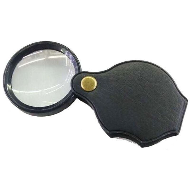 Image of Taschenlupe, 50 mm faltbare Mini-Lupe mit 10-facher Vergrößerung und drehbarem Lederetui.