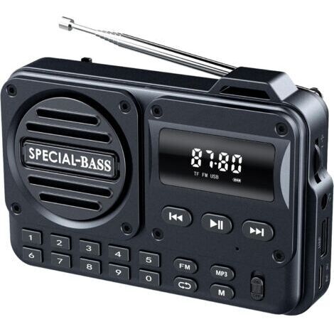 Taschenradio, wiederaufladbares FM-Radio mit exzellentem Empfang, LCD-Display, zum Gehen/Joggen, schwarz