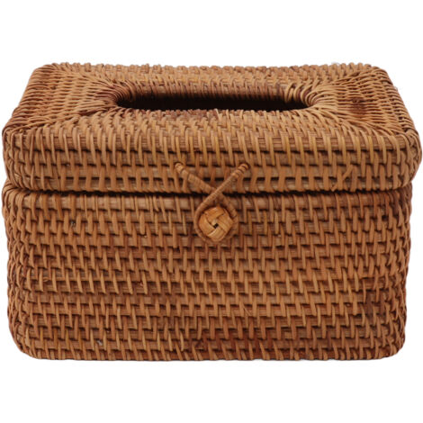 Taschentuchbox aus geflochtenem Rattan – Rechteckiger Deckel für Wohnzimmer, Badezimmer, Büro oder Auto – Eleganter Organizer für die Arbeitsplatte