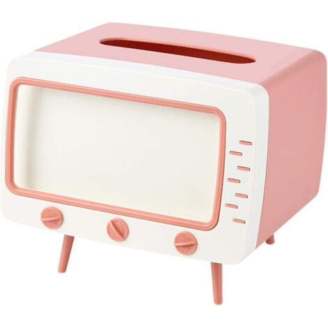 Taschentuchbox für den Fernseher (rosa), Organizer für Feuchttücher, abnehmbare, rutschfeste TV-Form mit integrierter Handyhalterung für Zuhause, Büro, Wohnzimmer
