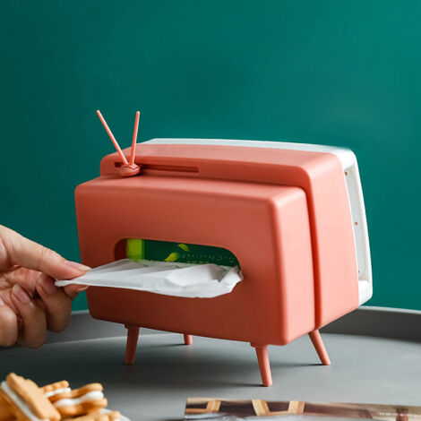 Taschentuchhalter im Vintage-TV-Design mit Handyfach – Hülle für Büro oder Zuhause, rosa