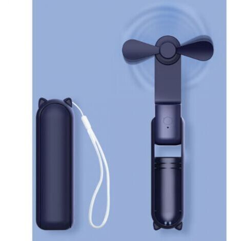 Taschenventilator, Mini-Handventilator, tragbar, USB-wiederaufladbar [14-21 Stunden], zusammenklappbarer und leiser persönlicher Ventilator mit externem Akku, Taschenlampe - Blau