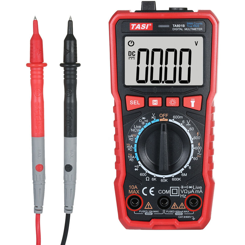 Tasi - TA801B Digital Multimeter Professional Tester True RMS Multimeter Auto & Manual Range Mini Multifunctional Tester OHM NCV Voltage Meter,model: