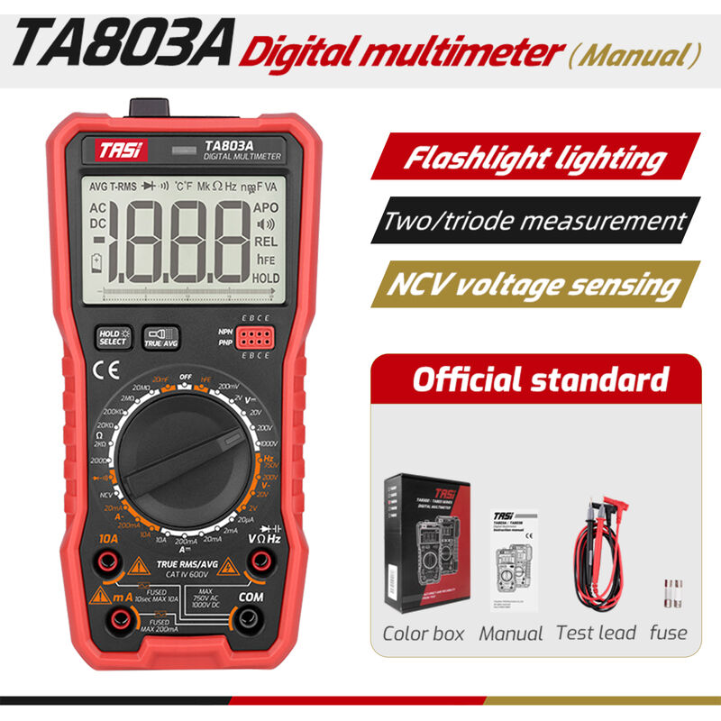 

TASI TA803 Multimetro digital 2000 cuentas True RMS Probador de medidor universal Voltimetro Amperimetro Amperimetro Voltaje CA / CC y resistencia a