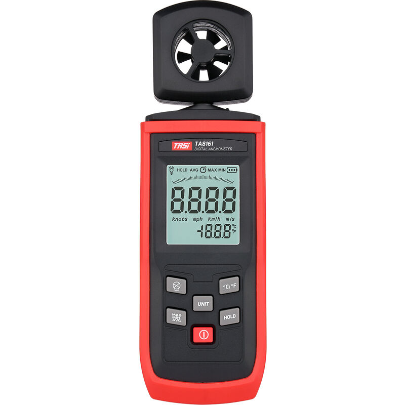 TASI TA8161 Digitaler Anemometer Hochpräziser Hand-Anemograph Windgeschwindigkeitsanzeige Luftgeschwindigkeit Lufttemperaturmessung,Schwarz Rot