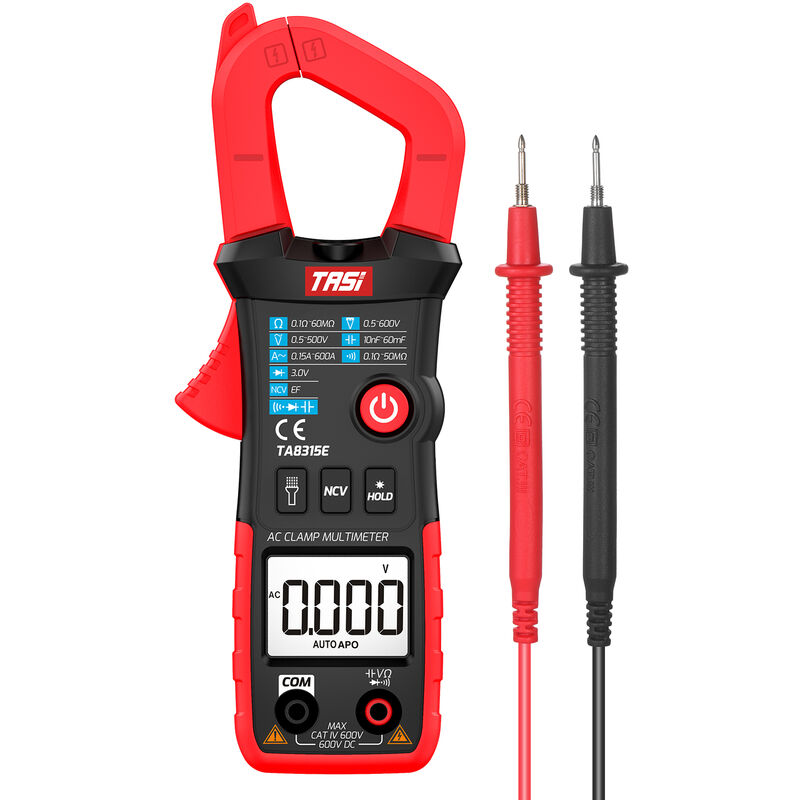 Tasi - TA8315E Digital Clamp Meter Multimeter Professional Tester True rms Multimeter Mini Multifunctional Tester ohm ncv dc/ac Voltage Meter,model: