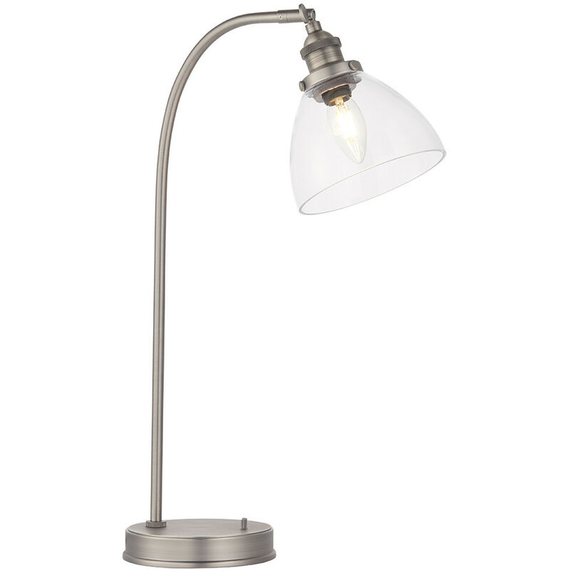 Task Table Lamp Brushed Silver Paint, Clear Glass