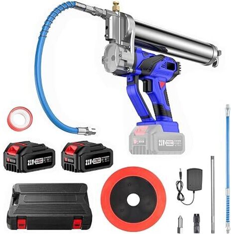 TaskStar Akku Fettpresse, [2024 Update Leistungsstark] 21V Fettpresse Batteriebetrieben mit 12000 PSI Schläuche, Variable Geschwindigkeit Trigger, Elektrische Fettpresse mit 2 Akkus und Ladegerät