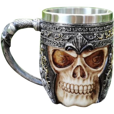 Tasse à Bière Crâne 2 Couches Anti-Usure Design Squelette Élégant Acier Inoxydable 550ml