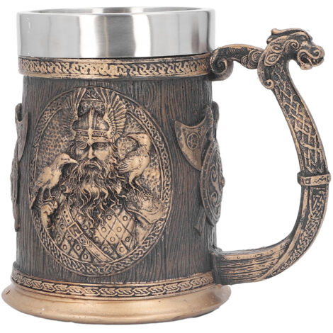 Tasse à bière rétro pirate en acier inoxydable, grande capacité pour café et boissons, finition bronze.