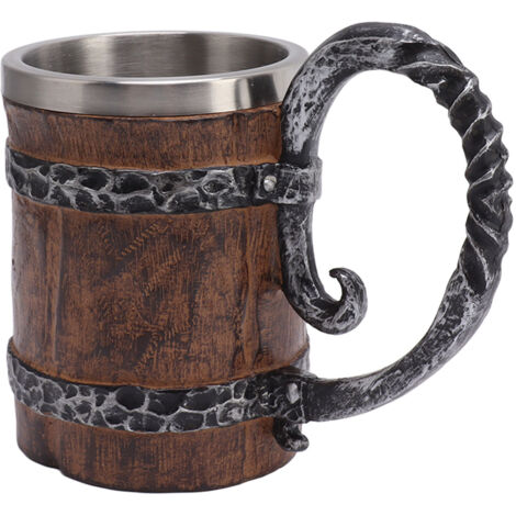 Tasse à bière Viking en acier inoxydable 304 double paroi, imitation bois, pour décoration de bar, restaurant ou maison