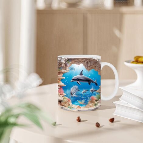 Tasse à café 3D en forme de dauphin en céramique peinte à