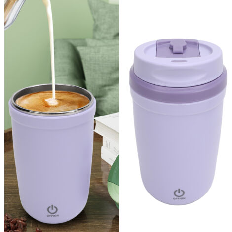 Tasse à Café Auto-Mélangeante 350ml Inox Rechargeable USB IP6 Imperméable Magnétique Auto pour Café, Thé, Milk Purple