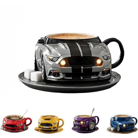 ANDYOU Tasse à café créative en acier inoxydable à double couche en forme de voiture, durable, faite à la main, pour voiture, bureau, eau, sous-verres non inclus, gris